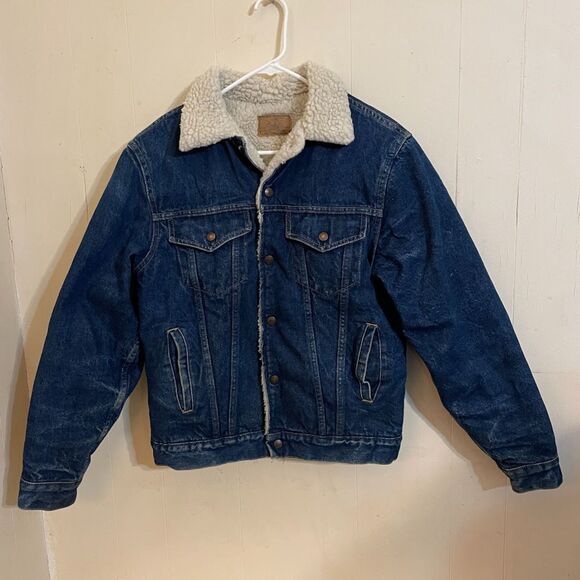 Plain Pockets Other - Vintage 70s PLAIN POCKETS Sherpa Lined Denim Trucker JACKET 36